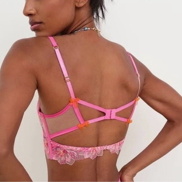 NWT For Love And Lemons Hibiscus Pink Floral Bra with bows Sz 38D - Picture 3 of 6